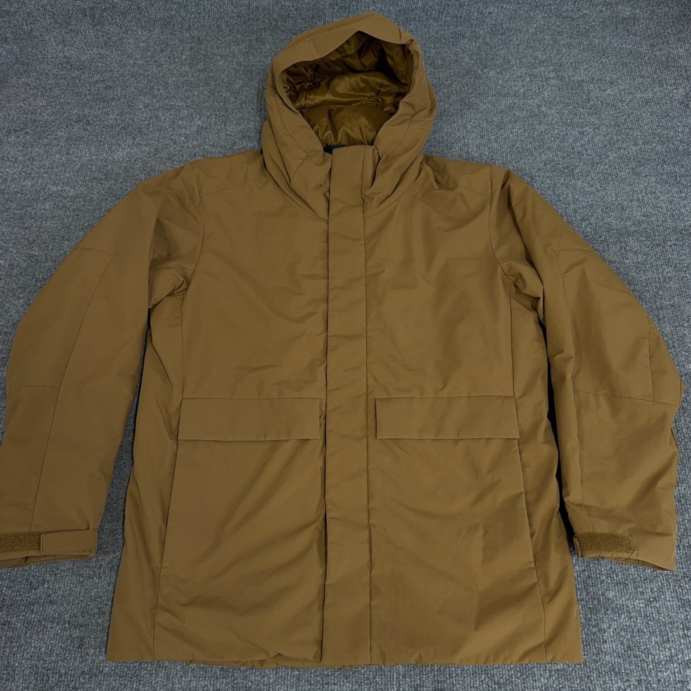 Uniqlo Jacket Men Small Brown Hybrid Down Parka Coat Mid Length Lightweight